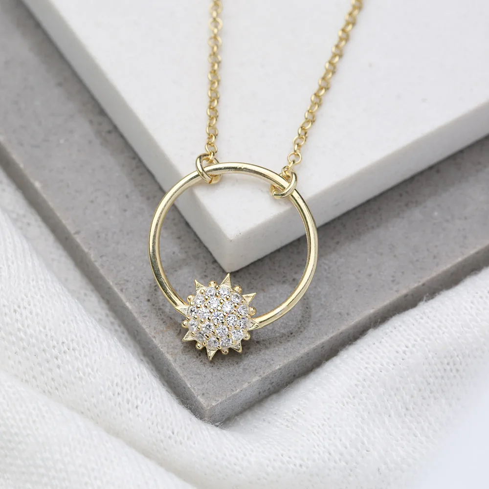 

Sun And Round Hollow Charm Necklace Sun Shine Necklace Handmade 925 Sterling Silver Jewellry