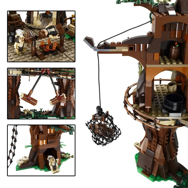 

In stock New 05047 Star Movie Ewok Village Model Building Kits Blocks Bricks Set Children blocks Toys Kids 10236 Gift