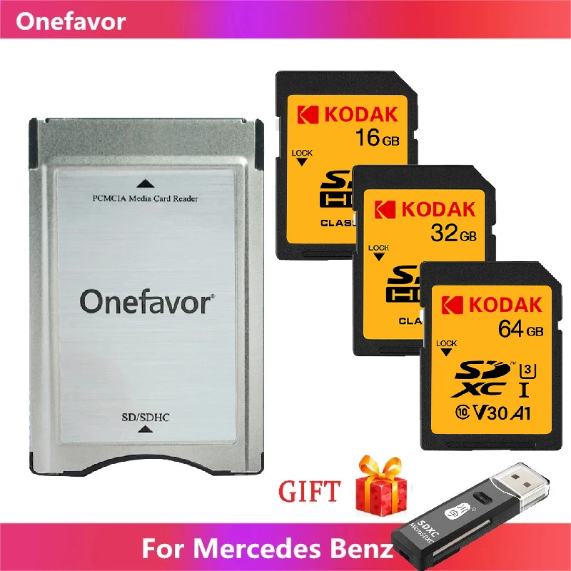 

Высокоскоростной адаптер Onefavor SD на PCMCIA, кардридер PCMCIA с SD-картой Kodak, 16 ГБ, 32 ГБ, 64 ГБ для Mercedes Benz, MP3 память