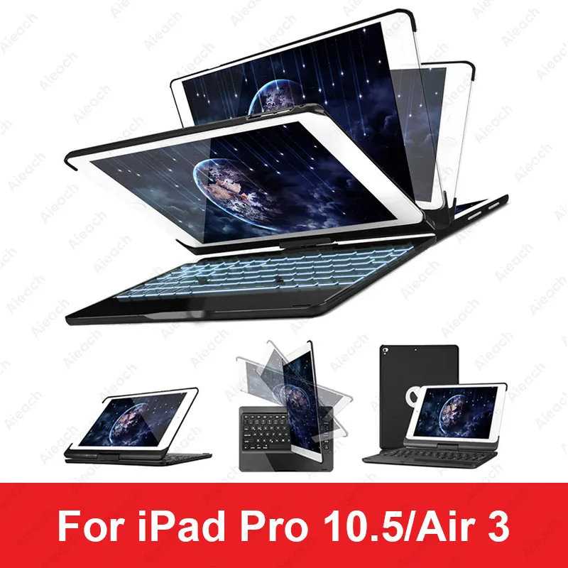 Pro 10.5 Air 3 Black Чехол для iPad Pro 11 10,5 9,7 7 цветов с подсветкой 360 Rotatio Беспроводной Bluetooth клавиатура чехол для iPad 6th 5th воздуха на возраст 1, 2, 3 - Цвет: Pro 10.5 Air 3 Black