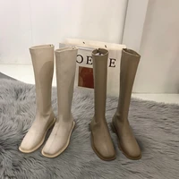 2021 new winter style with fleece medium chunky heel knight boots womens high tube thinner looked high heel shorty long boots
