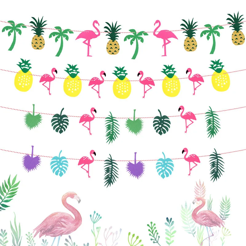 

Flamingo Pull Flags Summer Tropical Palm Leaves Pineapple Hanging Pull Flags Banners Party Birthday Decor Baby Shower Supplies