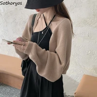 cropped cardigan women long lantern sleeve bolero sexy female cover shawls korean style fashionable loose daily knitted sweaters