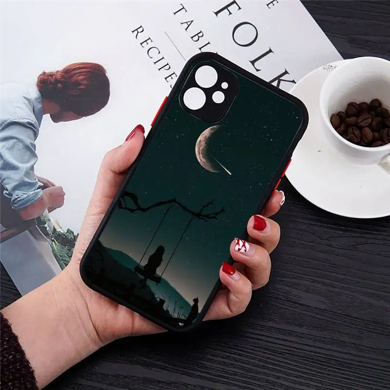 

white moon stars space starry sky Phone Case matte transparent For iphone 7 8 11 12 plus mini x xs xr pro max cover