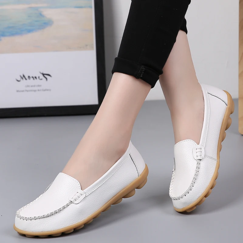 

2021 Women Flats Ballet Shoes Woman Cut Out Leather Breathable Moccasins Women Boat Shoes Ballerina Ladies Casual Shoes