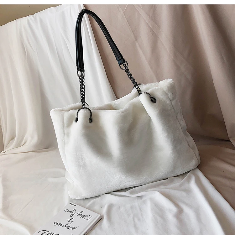 Original Brand Autumn And Winter Plush Shoulder Bag& Large Capacity Chain Tote Bag Width 49cm High 31cm Thickness 13cm
