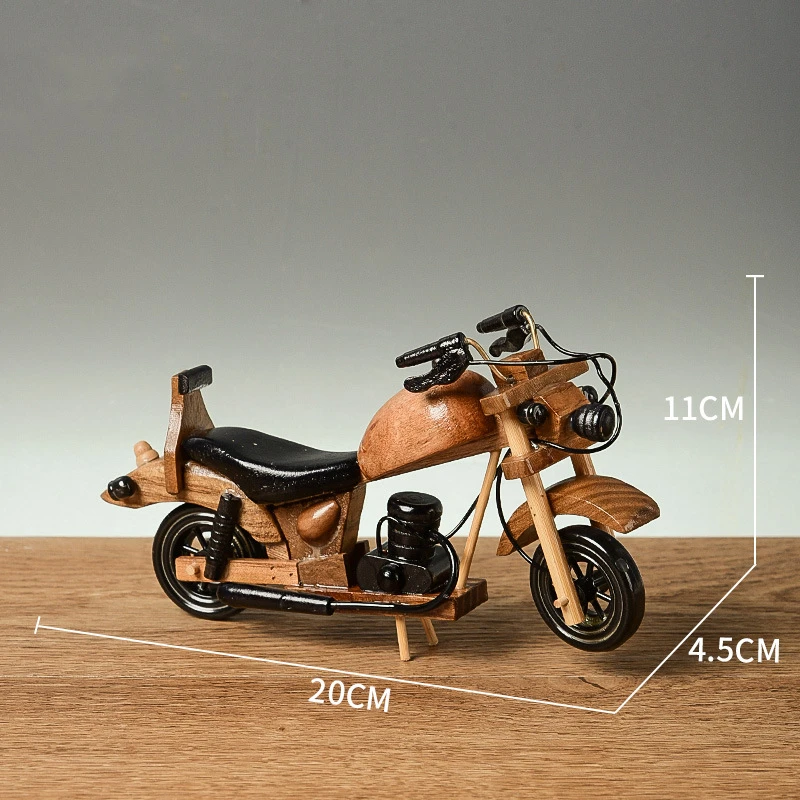 Creative Retro Wooden Motorcycle Model Car Decoration Ornaments Wooden Handmade Motorcycle Toys Crafts Gift Collectibles