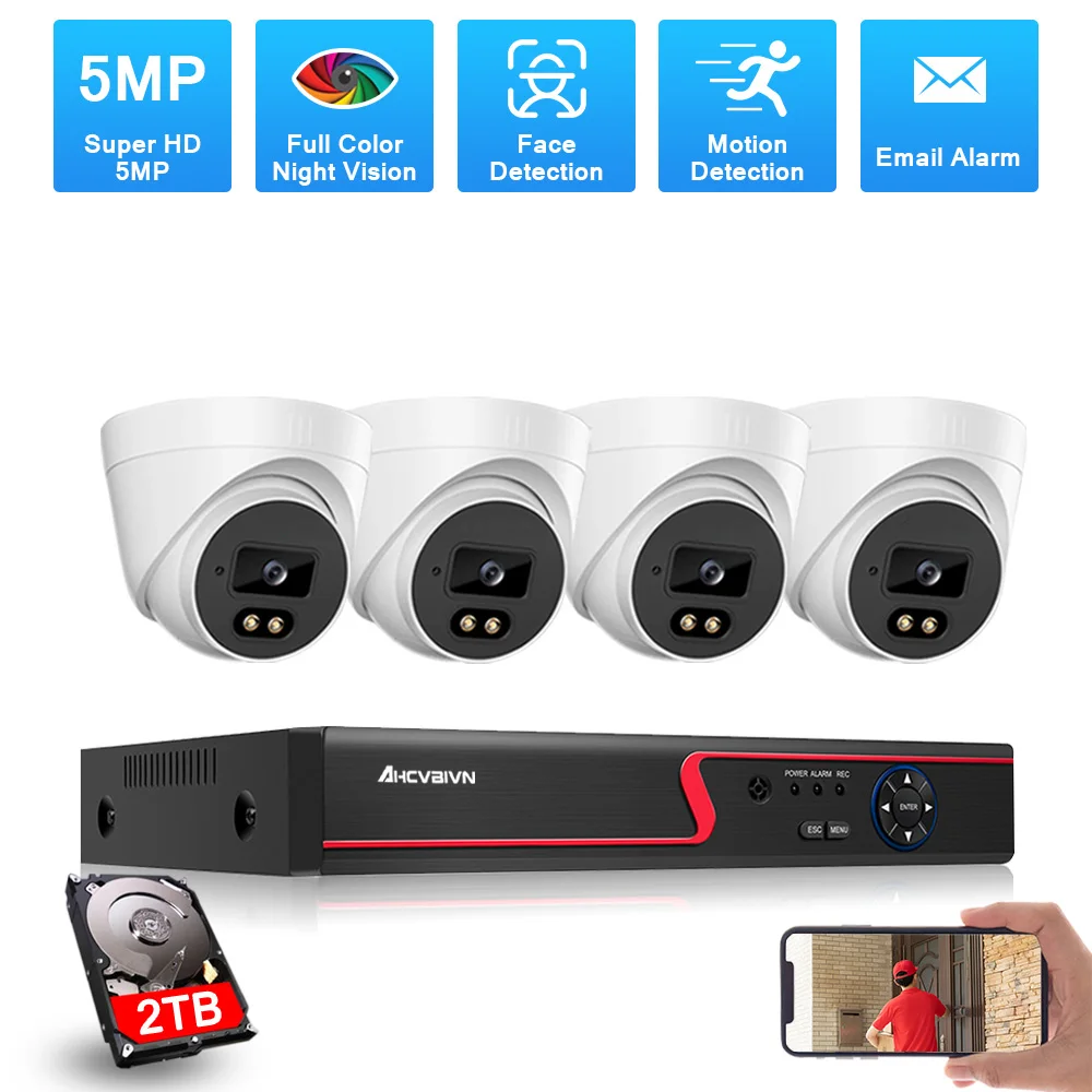 

H.265 4CH 5MP Face Record DVR Security Camera System Kit AHD Camera Color Night Vision Outdoor CCTV Video Surveillance DVR Set