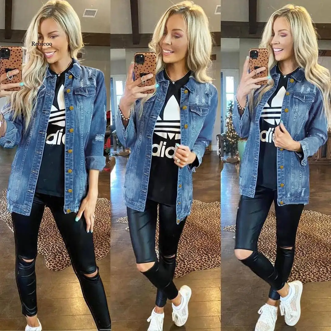 

Autumn Turn-down Collar Long-Sleeved Jacket for Women Casual Blue Fashionable Women Coats