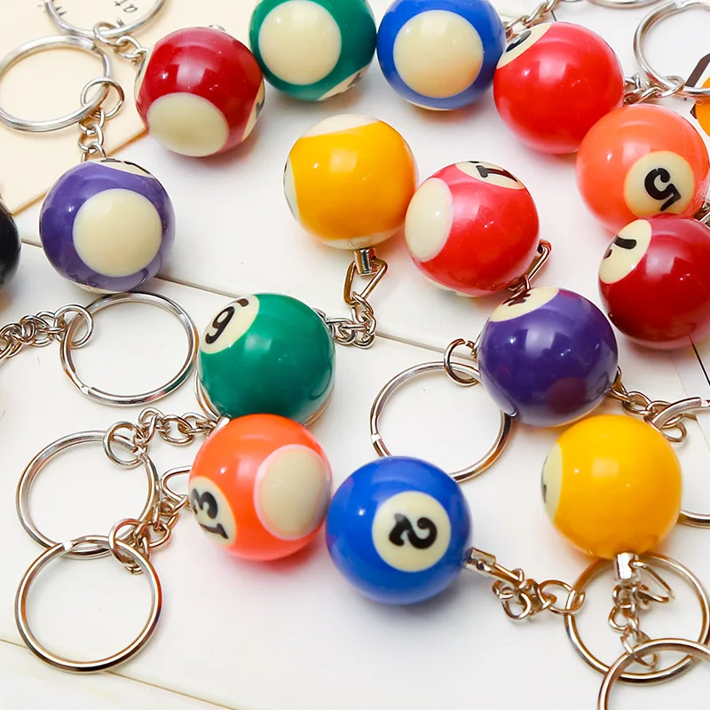 

2PC Mini Billiards Shaped Keyring Assorted Colorful Billiards Pool Small Ball Keychain Creative Hanging Decorations