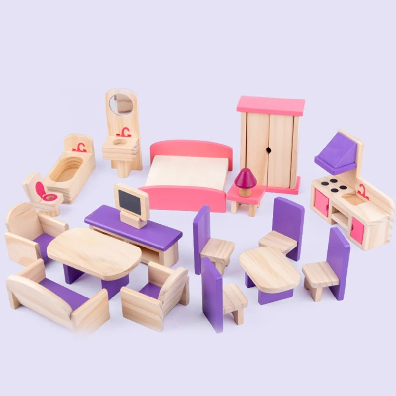 

Kids Girl Toy Miniature Furniture Play House Toy For Dolls Wooden Dollhouse Furniture Set Educational Pretend Play Toy DXAD
