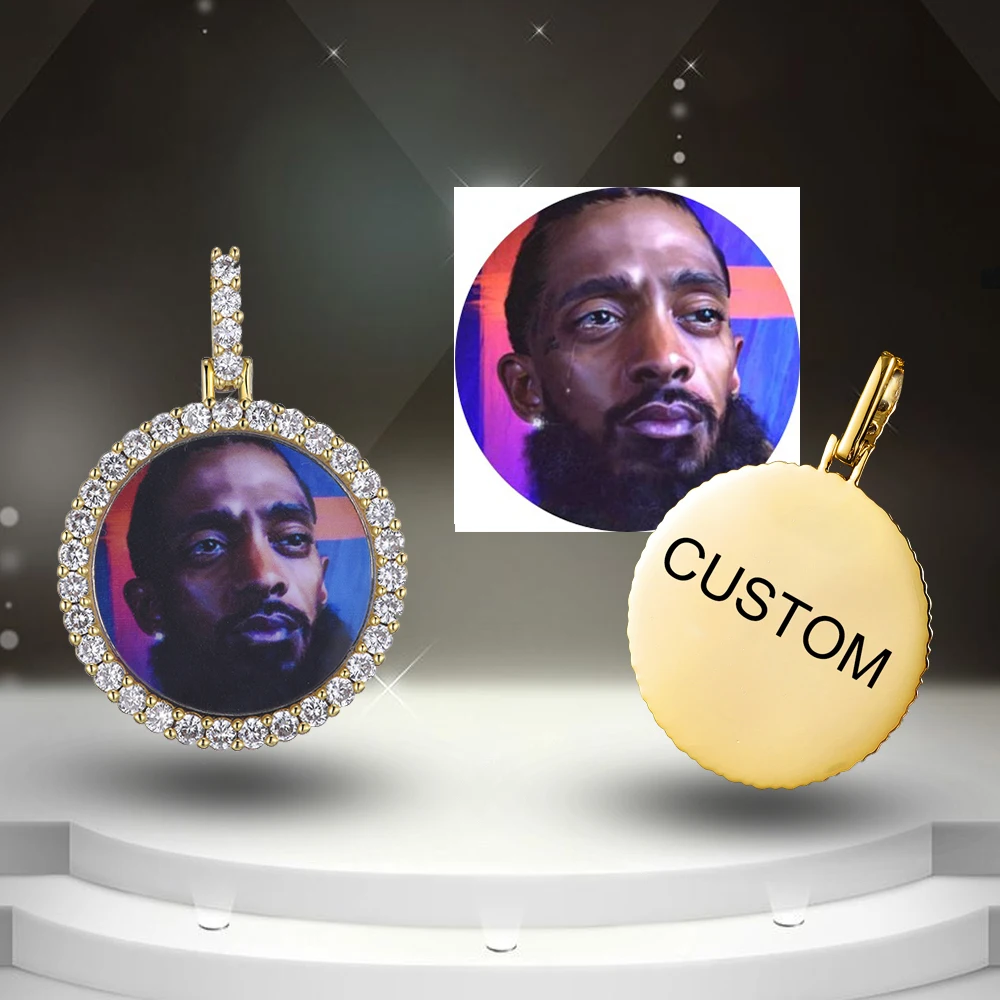 

DRIP ICE Hip Hop Custom Photo Memory Necklace Pendant Iced Bling Cubic Zirconia Personalized Customized Roundness Jewelry