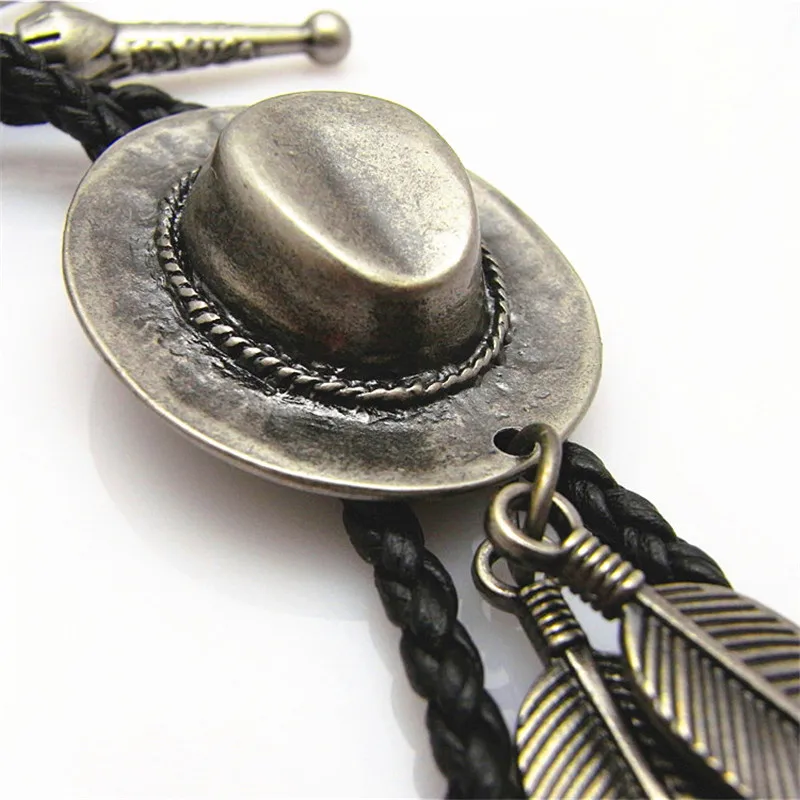 Новинка галстук Bolo в стиле ретро цепь ковбойская шляпа двойное перо воротник