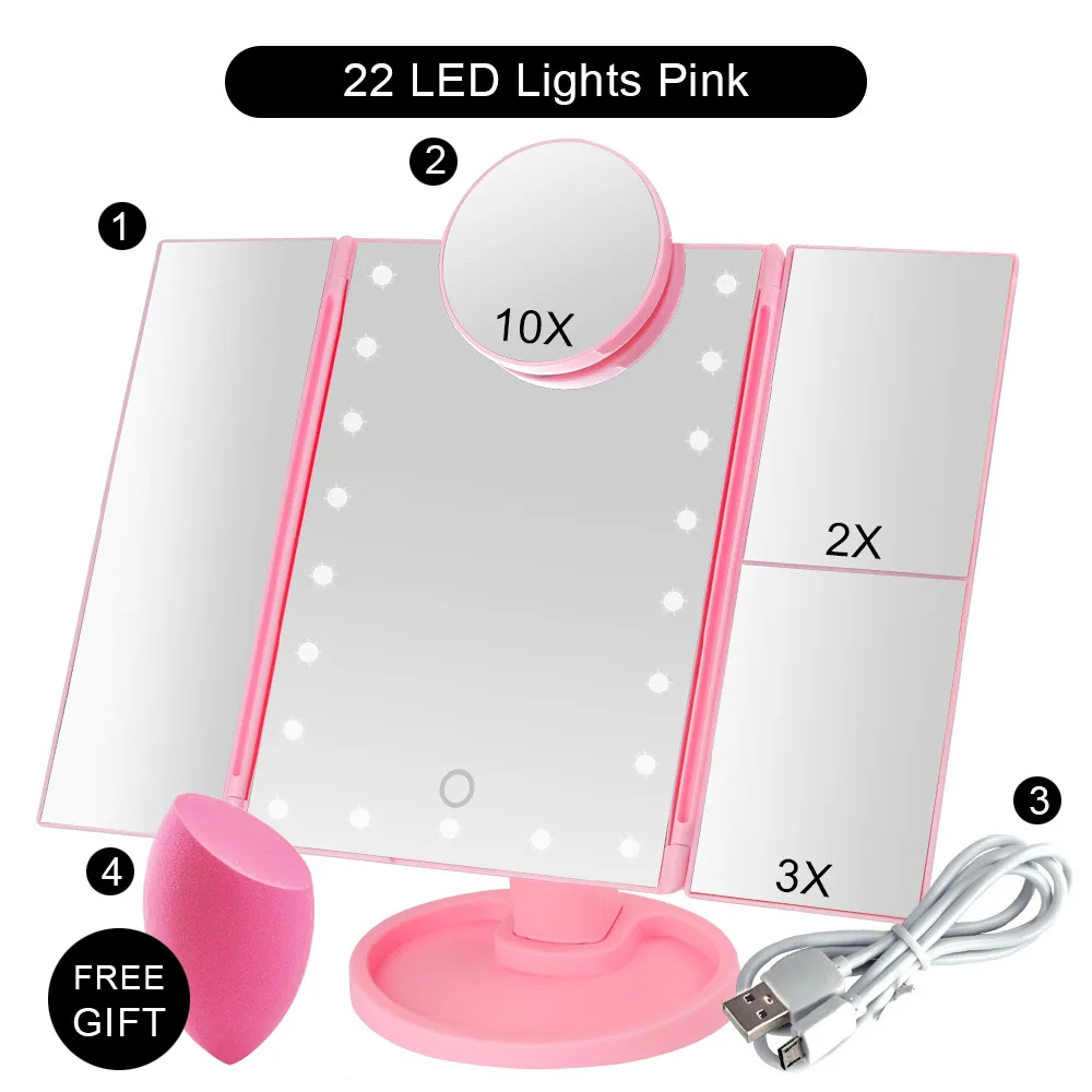 PK 22 Light Set D Увеличительное зеркало для макияжа 22 светодиодный светильник с сенсорным экраном гибкое туалетное зеркало 1X/2X/3X/10X косметическое женское регулируемое зеркало - Цвет: PK 22 Light Set D