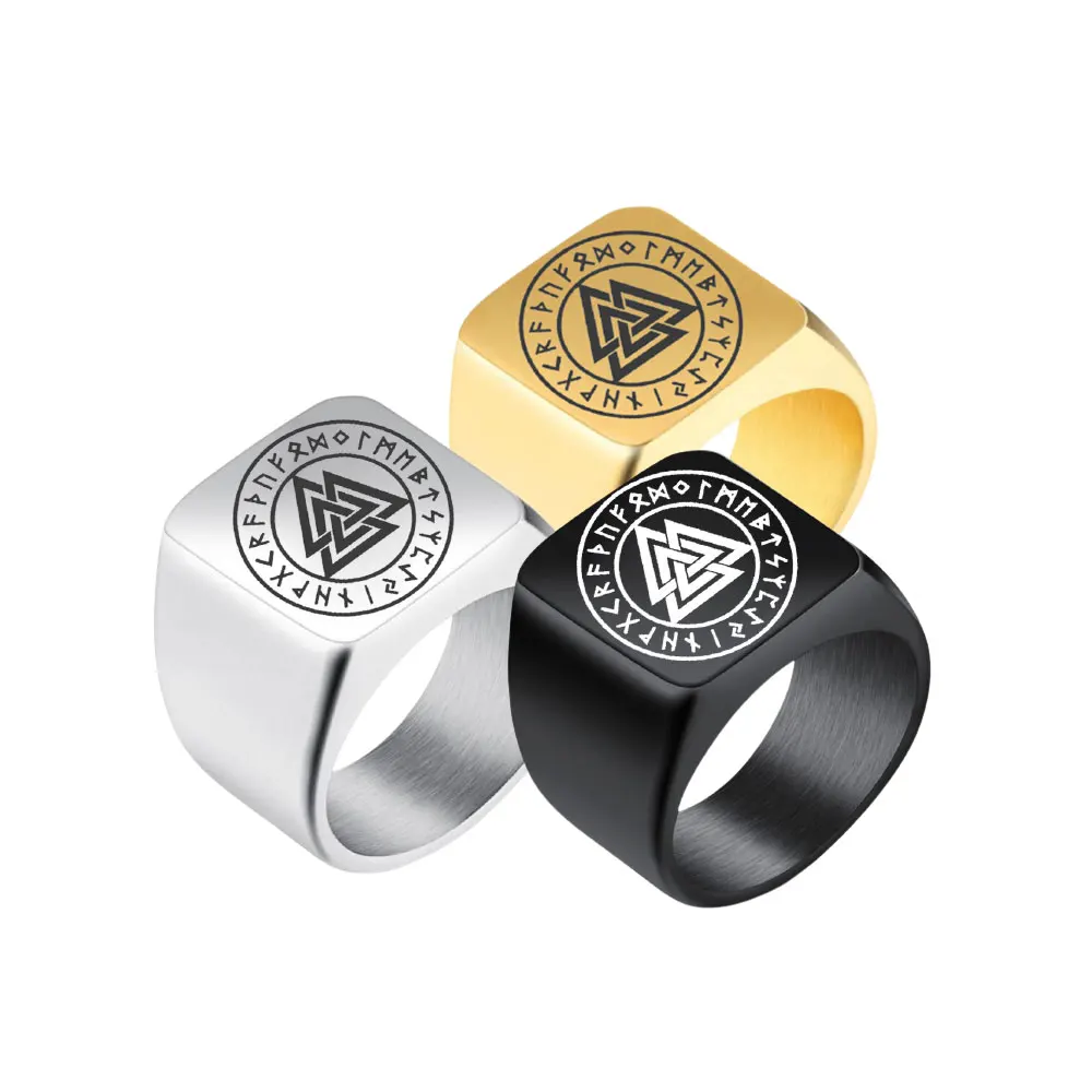 

Bell 316L Fashion 18MM Viking Rune Triangle Sign Nordic Viking Amulet Retro Ring Jewelry Lucky Gift For Him LR-R133