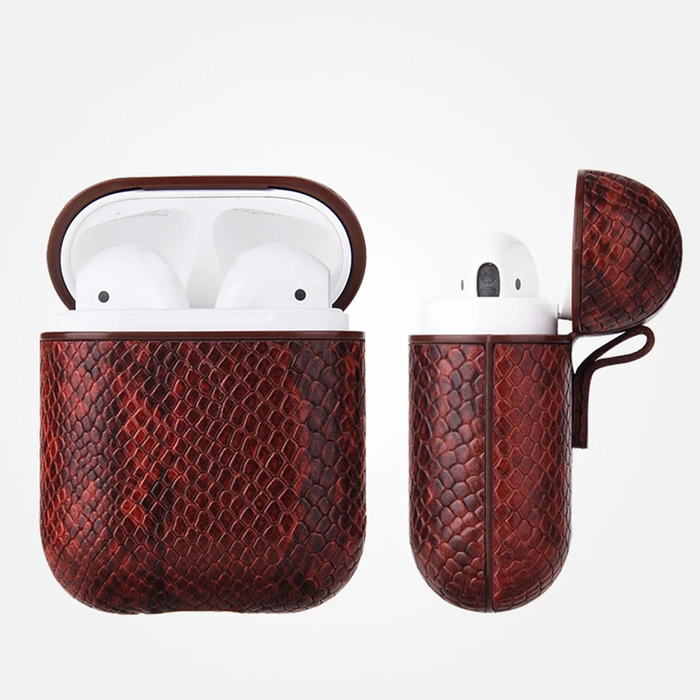 Змеиная кожа Bluetooth беспроводные наушники чехол для AirPods PU кожаный защитный чехол Аксессуары для воздушных стручков зарядных ящики