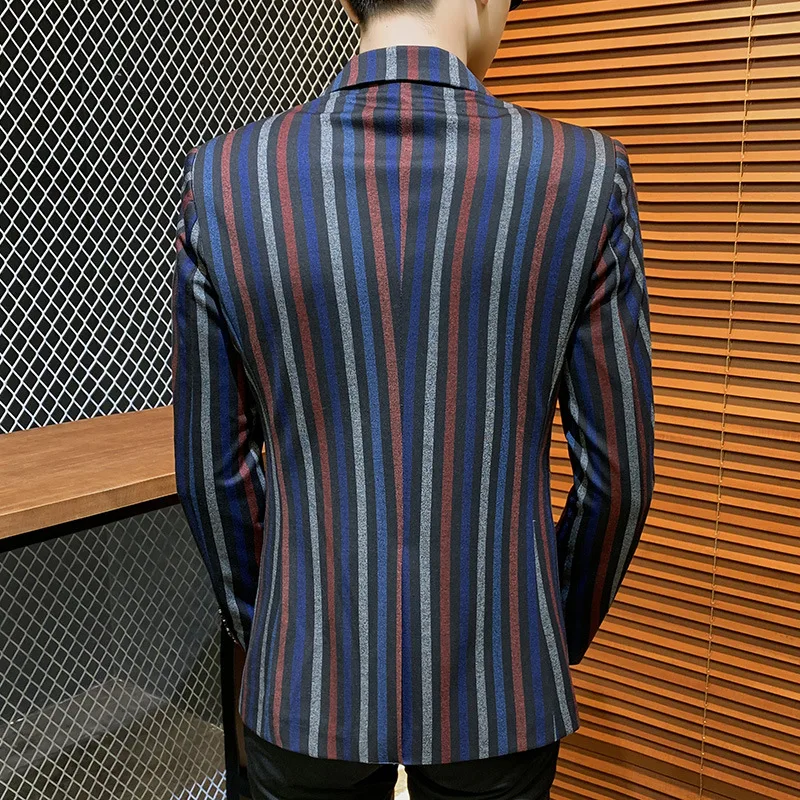 

2020 Spring New Model Men's Multi-Color Stripe blazer Youth Fashion All-match Slim Vertical Striped blazer