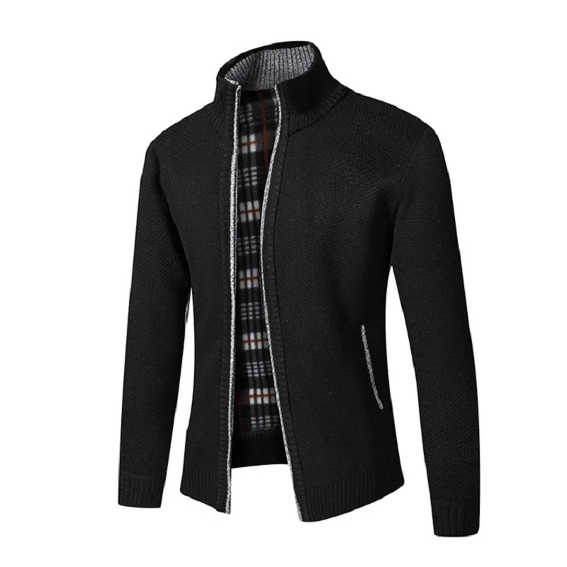 

Winter Thick Men's Knitted Sweater Coat Off White Long Sleeve Cardigan Fleece Full Zip Male Causal Plus Size Clothing for Autumn