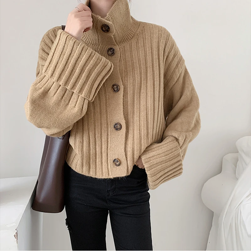 

New Turtleneck Sweater Women Thick Knitted Loose Balck Cardigans Long Sleeve Korean Casual Chic Warm Oversized Winter Tops 2020