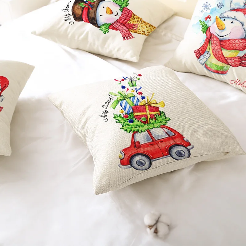 Рождественская наволочка для подушки 2 шт. с принтом льняная дивана автомобиля
