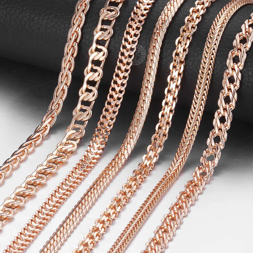 

Vintage Necklace For Women Men 585 Rose Gold Venitian Curb Snail Foxtail Link Chains Necklace Fashion Jewelry 50cm 60cm CNN1