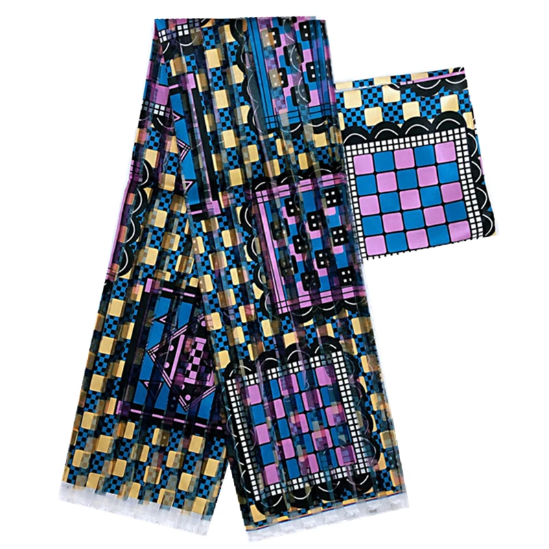 Hot selling African fabric organza silk with satin wax soft material for women dress 4+2yards | Дом и сад