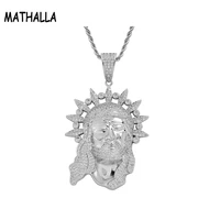 mathalla newest hip hop jesus head pendant with cubic zirconia white gold plated iced out cz religious jewelry for men