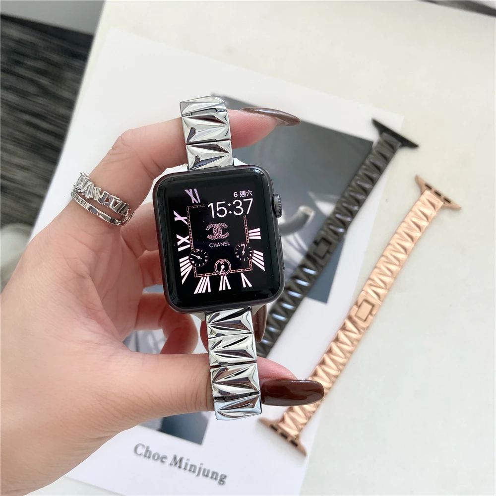 

Women Strap for Apple Watch 7 41mm 45mm Band Slim Metal Link Bracelet for IWatch 6 SE 5 4 3 40mm 44mm 38mm 42mm Watchband Correa