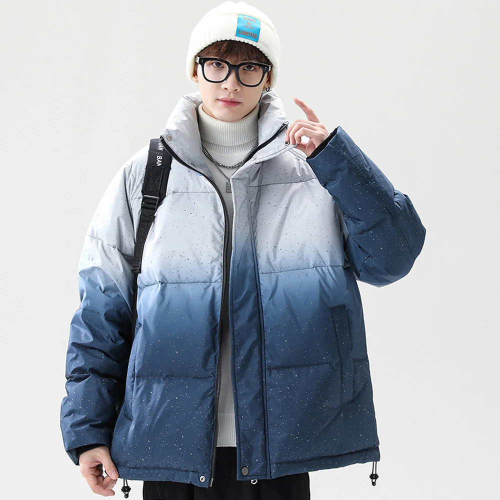 Covrlge Winter Men's Down Jacket Gradient Color New Stand-up Collar Loose Warm Personality Tide Brand Jacket Coat Male MWY045