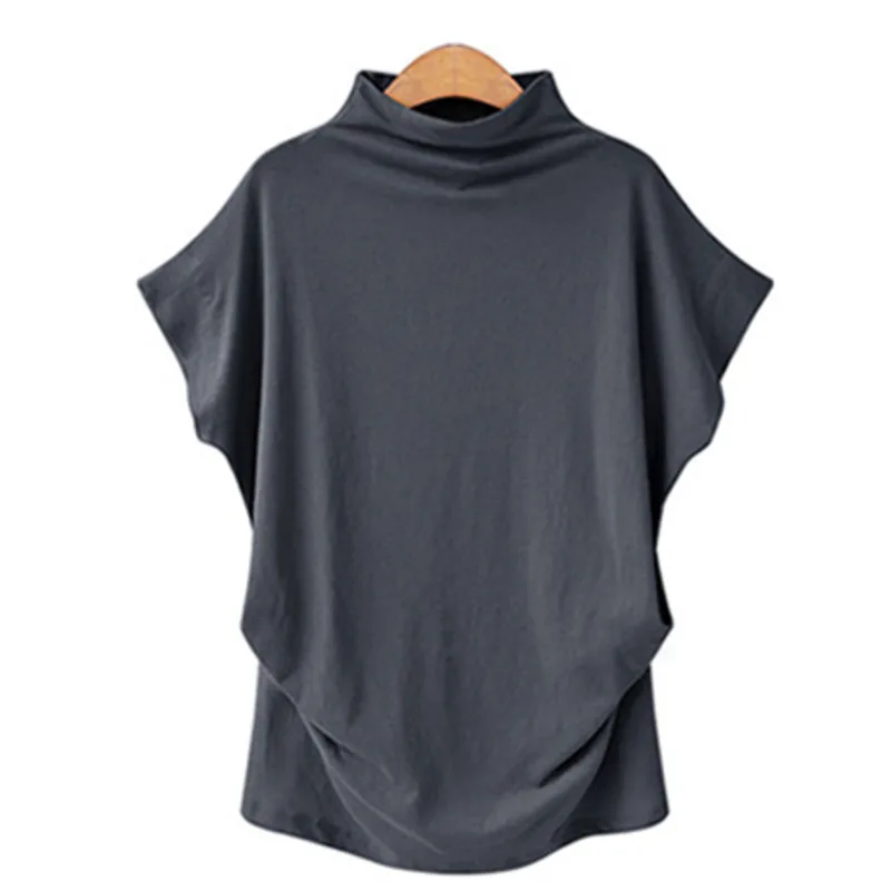 

Women Blouse 2020 Fashion Casual Turtleneck Short Sleeve Cotton Girl Solid Blouse Tops Shirt Female Plus Size Lady Elegent Tee