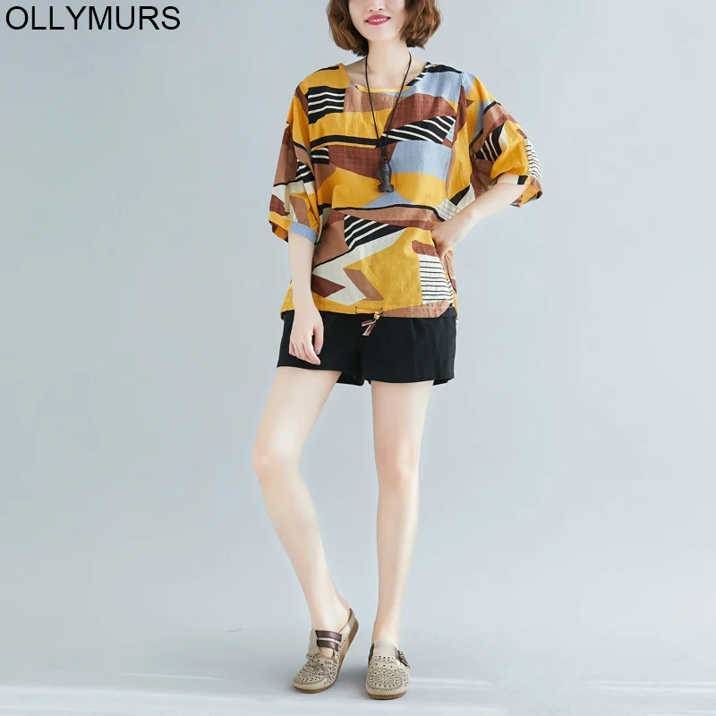 Летняя мода 2020 женская футболка с коротким рукавом винтажная хлопковая льняная