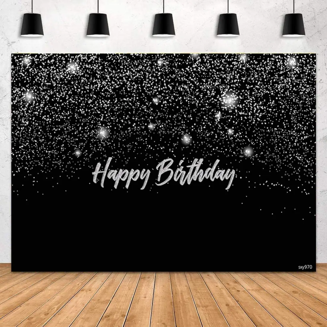 Photography Backdrop Black and Silver Happy Birthday Banner Large Party Sign Poster Background Party Decoration For Men Women
