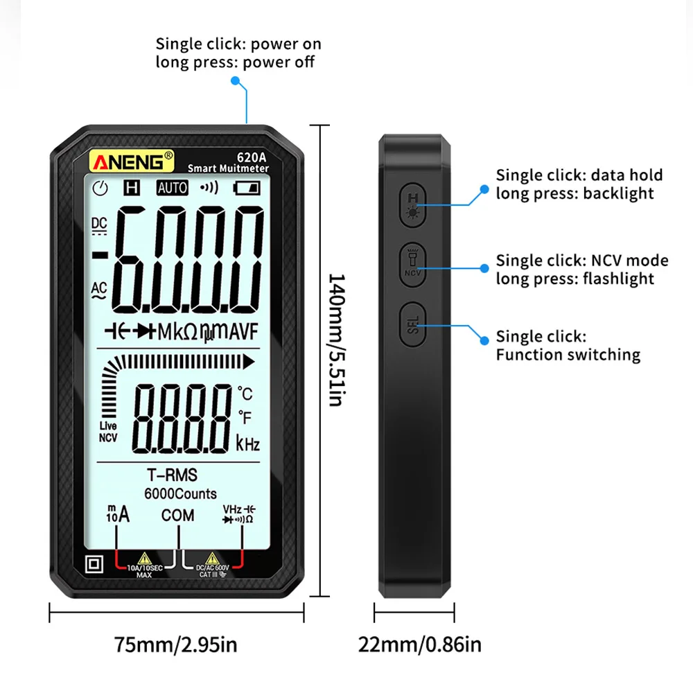 ANENG 620A цифровые фототехники 6000 отсчетов True RMS автоматический Электрический
