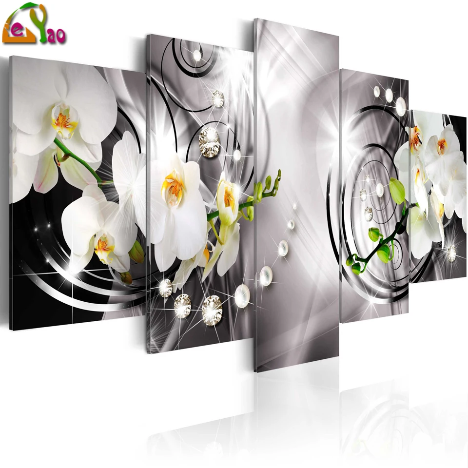 

Орхидея, жемчуг и бриллианты, абстрактный цветок, «сделай сам», полноразмерная/круглая алмазная живопись, мульти-картина, 5d мозаика, вышивка...