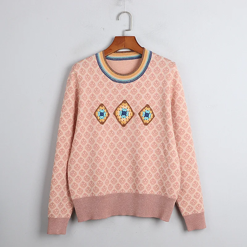 

2020 Autumn Free Shipping Sweater Pullover Long Sleeve Crew Neck Pink Fashion Womens Clothes DL