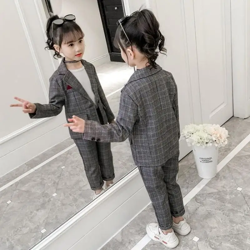 

Teenage Girls Suit Plaid Jacket pants 2pcs School Kids Tracksuit for Girls Children Clothing Set Autumn Formal Clothes 4-12Y