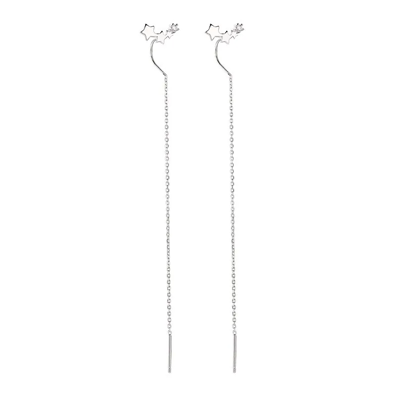 

Star Cubic Zirconia Long Tassel Earings Fashion Jewelry Real 100% 925 Sterling Silver Drop Earrings For Women Flyleaf