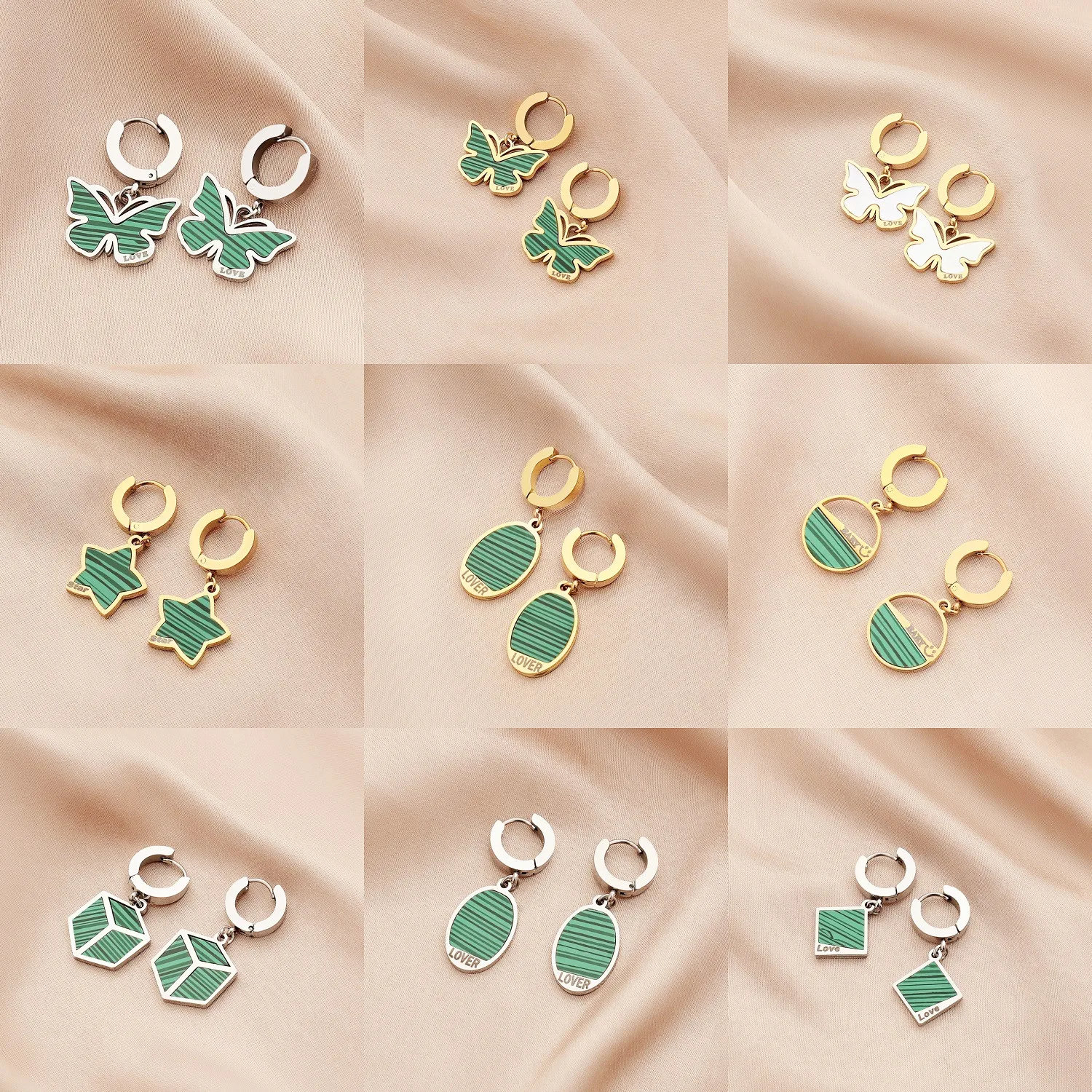 

Multi Designs Shell Alloy Geometric Oval Butterfly Pendant Earrings for Women Letter Printed Stainless Steel Earring Jewelry