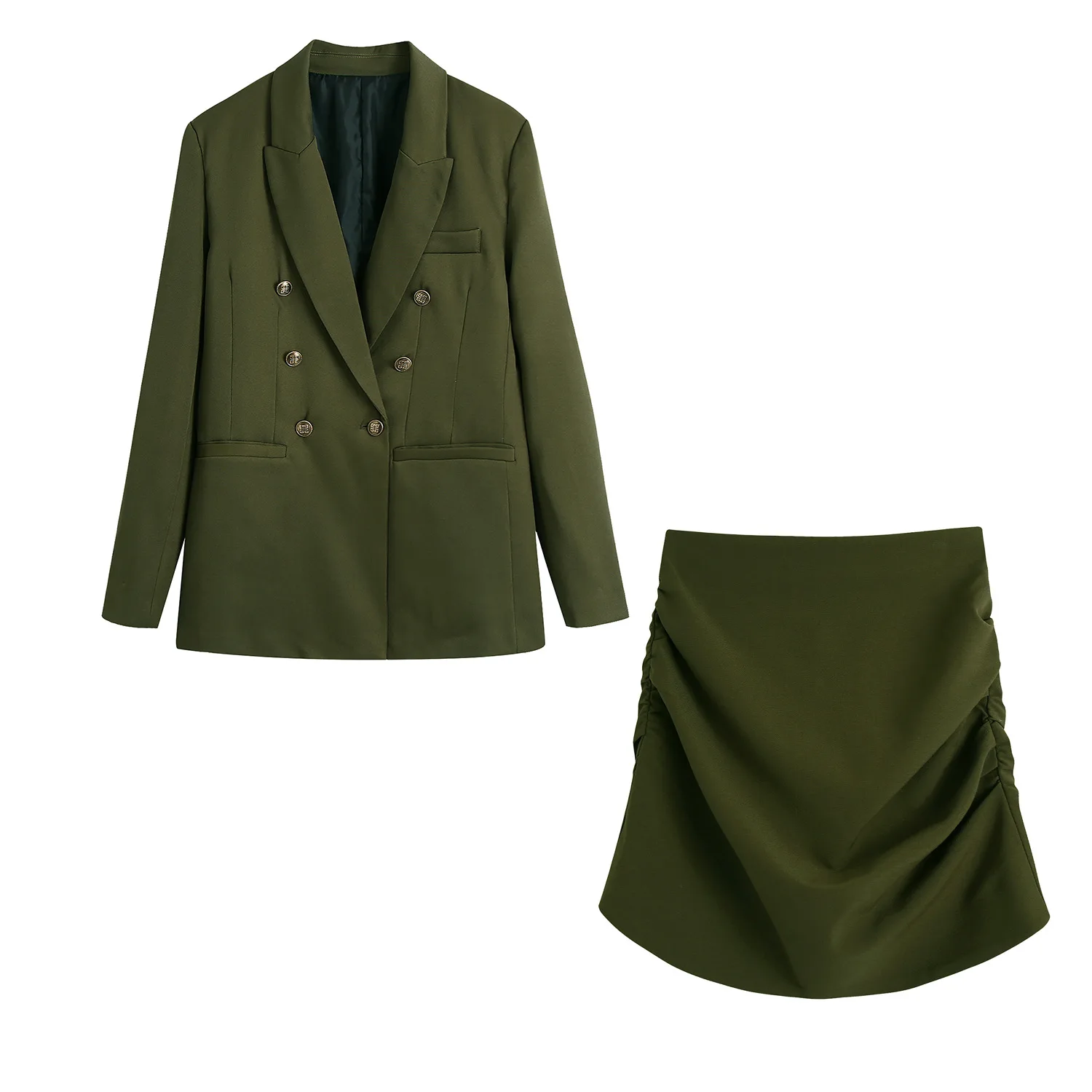 

Autumn Office Lady Button Pocket Coat Shirring Skirt Matching Set Fashion Solid Slim Suit Dress Set Women Ensemble Femme 2 Pièce