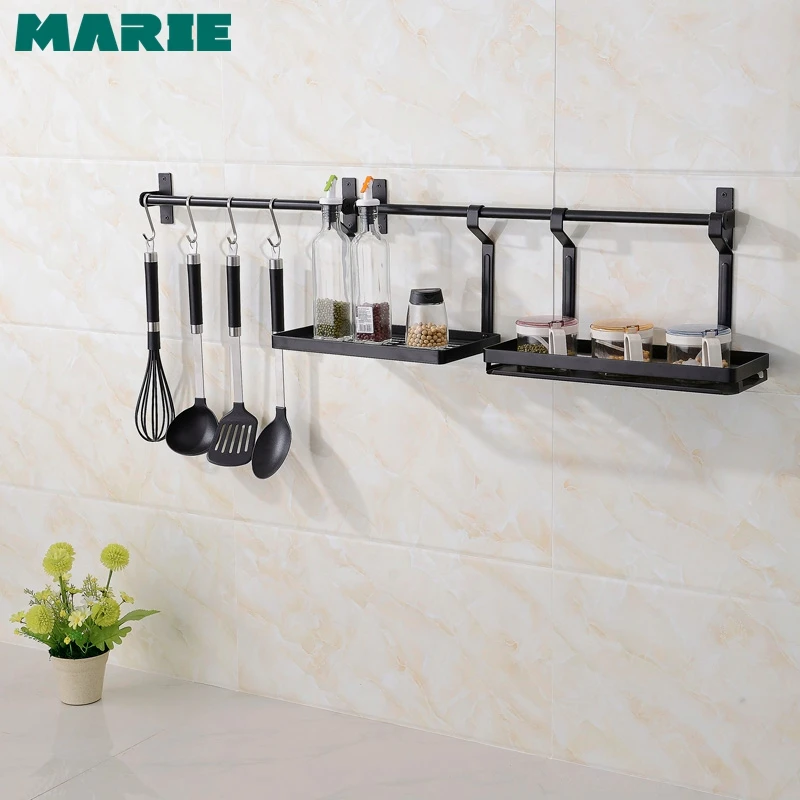 Металлическая Черная кухонная полка из нержавеющей стали 304 подвесная для