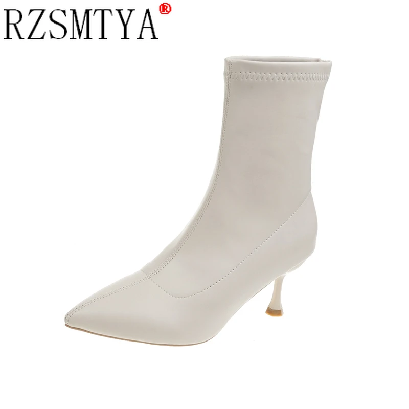 

2021 Spring High Quality Soft PU Leather Boots Women Pointed Toe Pumps Heels Fashion Ladies Party Shoes Size 35-44