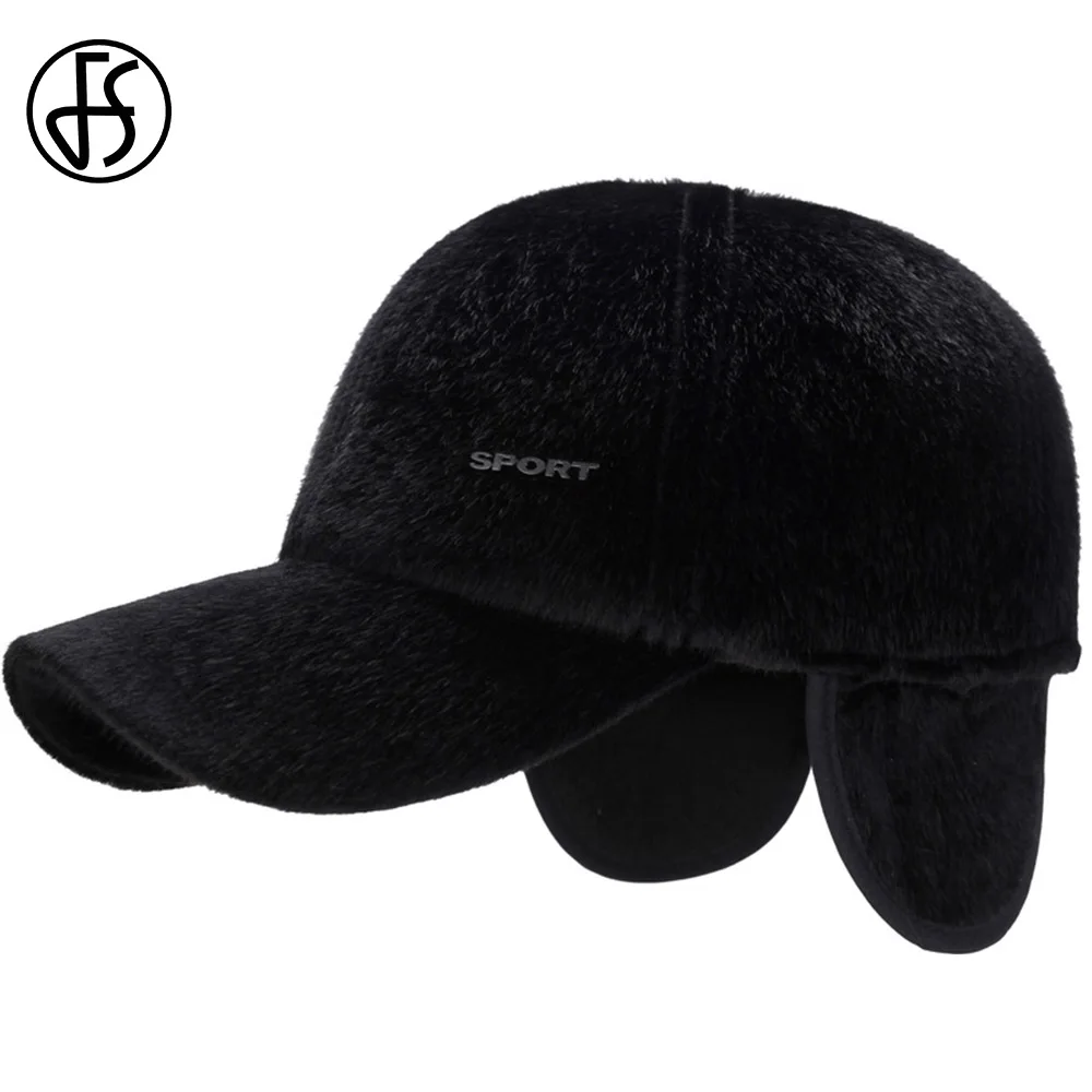 FS Новый Теплый ушанки Зимние шапки бейсбол кепки для мужчин бренд Snapback Черный