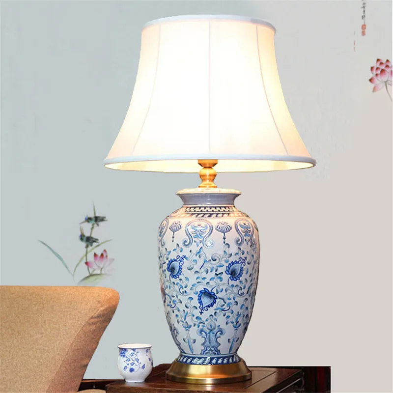 Китайская пасторальная керамическая лампа для гостиной спальни синие и белые