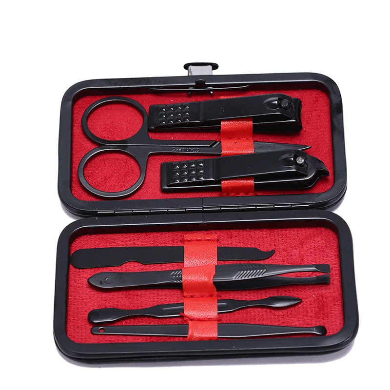 

7pcs/set Black Stainless Steel Nail Clipper Cutter Trimmer Ear Pick Grooming Kit with Case Manicure Pedicure Toe Nail Tools Set