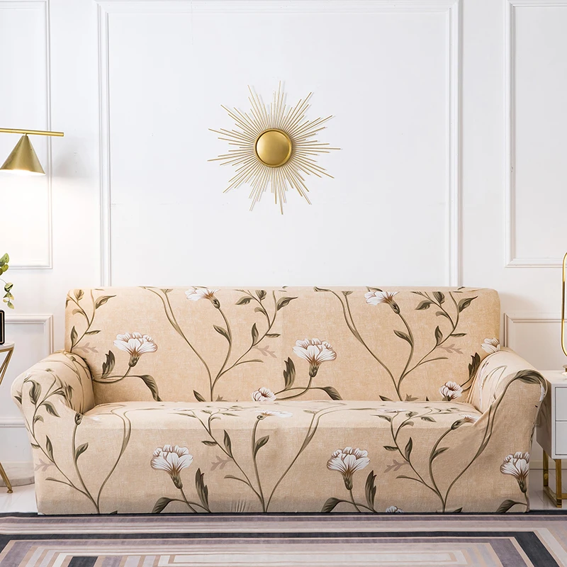 

Micro-Waterproof Printed Sofa Cover For Living Room, Universal Recliner, Suitable 1 2 3 4 Seats, Light Yellow Flower Pattern