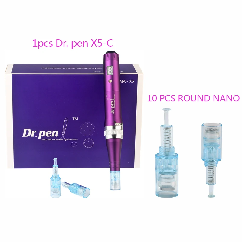 Dr. pen ROUND NANO Ручка Ultima X5 Проводная Дерма ручка с 10 микроиглами микро Дерма терапия винтовой картридж авто микро игла ручка машина - Цвет: Dr. pen ROUND NANO