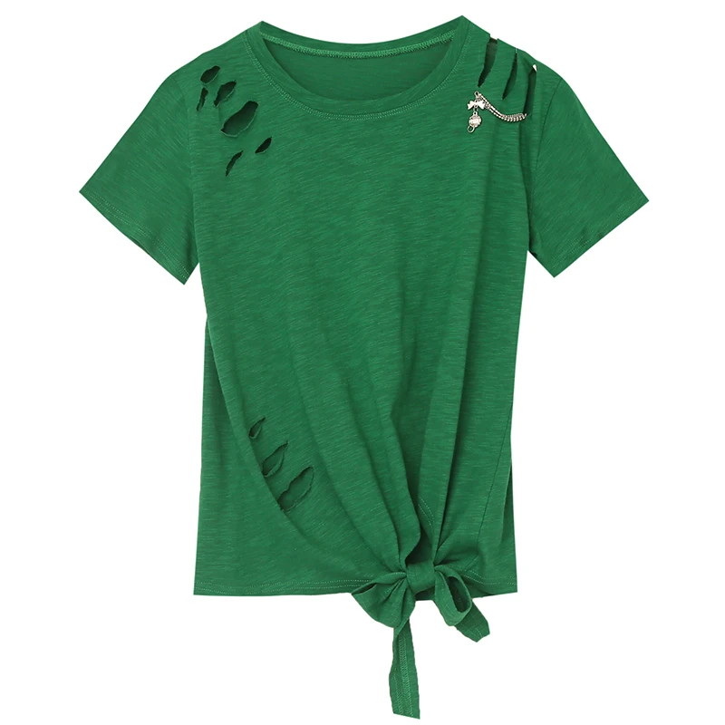 2021 Новая женская летняя обувь полые футболка с бантом Женская отверстиями Топы