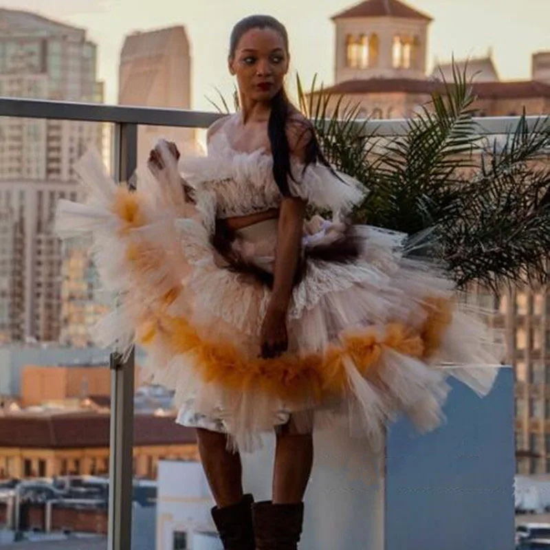 Цветные Короткие вечерние платья из 2 предметов, халат De Soiree Puffy из тюля длиной до колена вечернее формальное платье abiye vestido de festa - Цвет: colorful