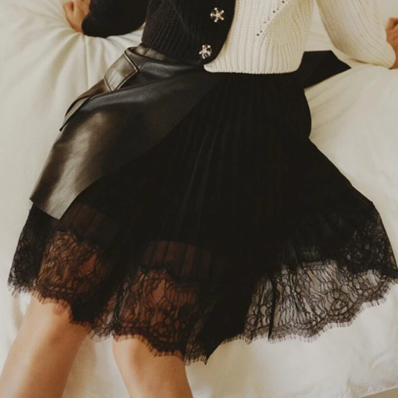 

Woman Black Lace Patchwork Skirts 2021