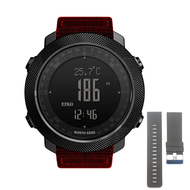 APACHE Red-Rubber NORTH EDGE, мужские спортивные часы, альтиметр, барометр, компас, термометр, шагомер, мировое время, цифровые часы для бега, скалолазания - Цвет: APACHE Red-Rubber